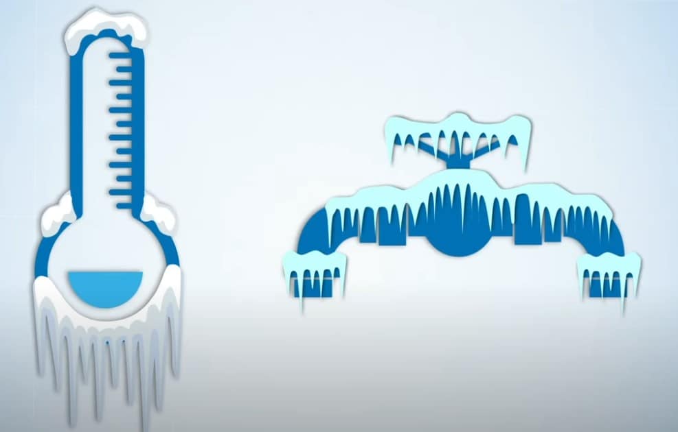Frozen thermometer and faucet illustration