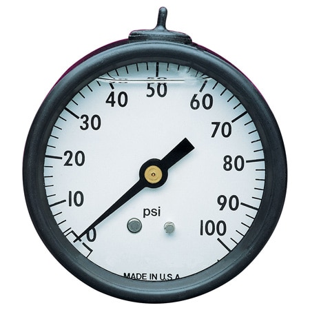 2.5" Dial, 0 to 100 psi, Gauge, Liquid filled, Bottom mounting
