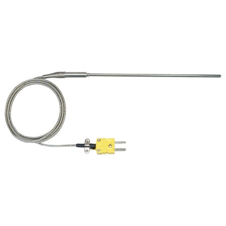 OMEGA TC-K-NPT-U-72 Thermocouple, Probe, 1/4 NPT, K, 650 °C, Stainless  Steel, 80 , 2 m