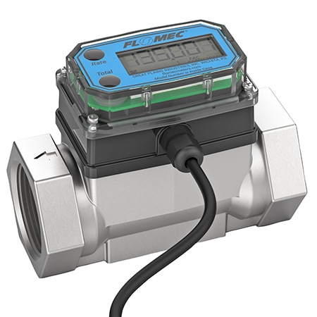 1" SS Indicating Flow Transmitter, 5-50 GPM, 4-20mA & Pulse Output