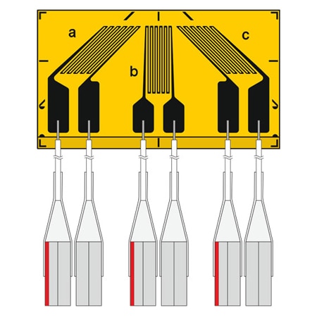 PRE-WIRED STRAIN GAGES, Linear Gages, X-Y Planar Rosettes (Tee Rosette), 0°/45°/90° Planar Rosettes