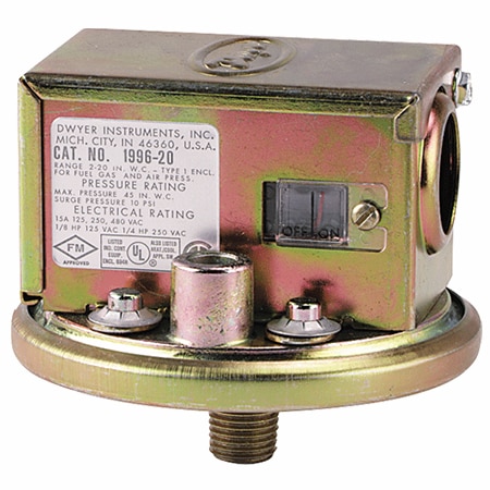 Gas pressure switch, range 4-20" w.c.